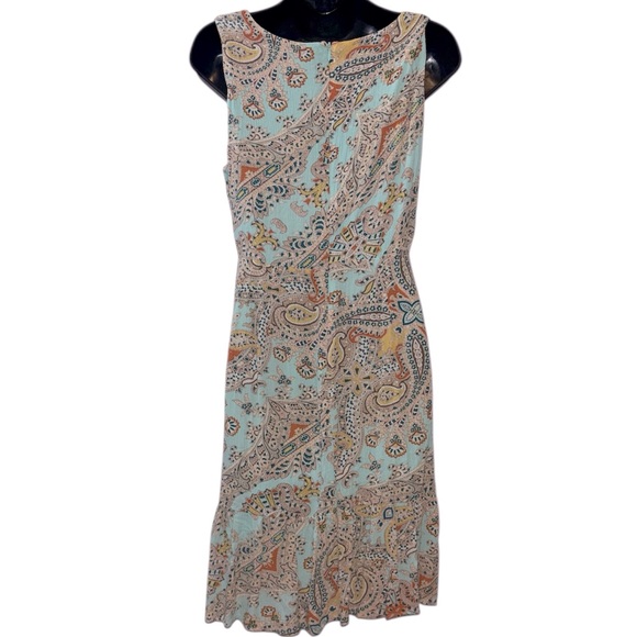 Nicole Miller Boho Dress Women's 4 Blue Floral Paisley Sleeveless Ruffle Pockets - Picture 7 of 10